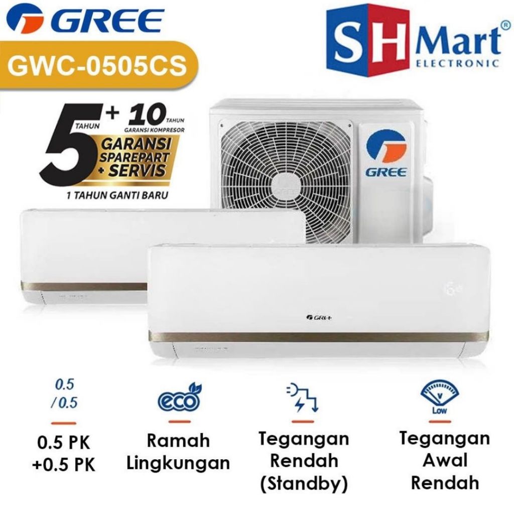 AC GREE COMBO SPLIT INVERTER 2 INDOOR 1/2 PK + 1/2 PK & 1 OUTDOOR UNIT ONLY (MEDAN)