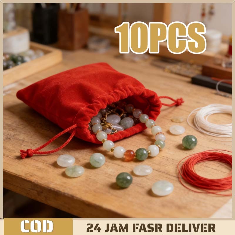 10pcs Kantong Serut Merah Kantong Kain Serut Kantung Serut Serut Pouch