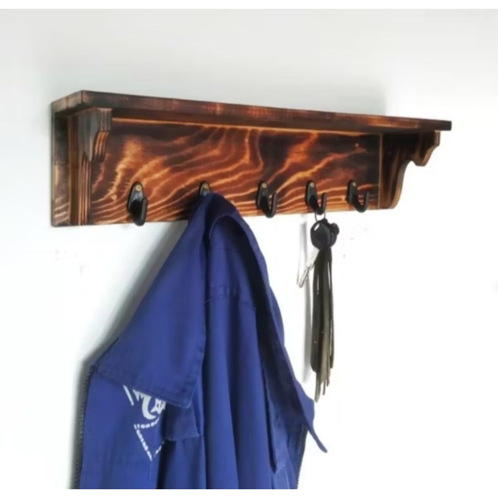 kapstok kayu | Gantungan baju dinding kayu jati belanda | gantungan baju tempel | gantungan baju kam