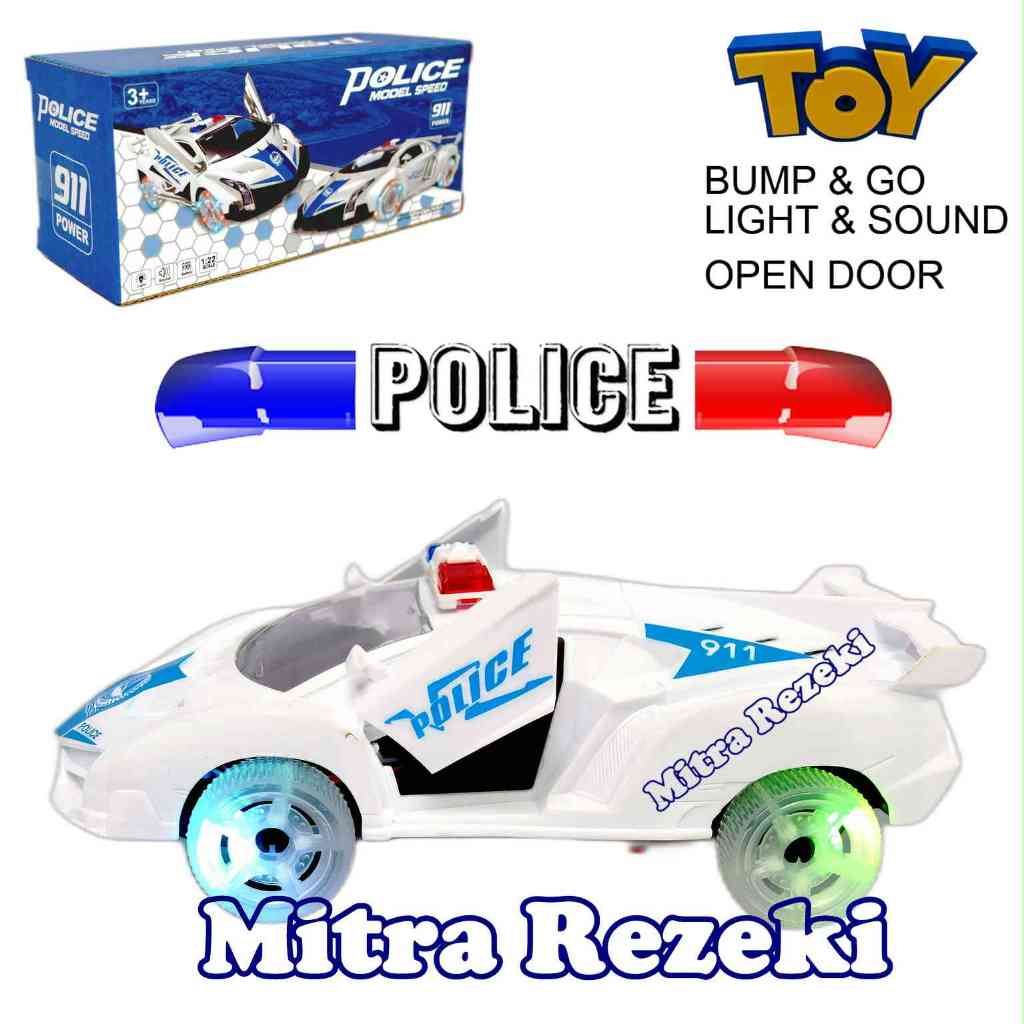 MAINAN MOBIL POLISI MENYALA LAMPU ADA MUSIK BISA BUKA PINTU TOYS BUMP & GO