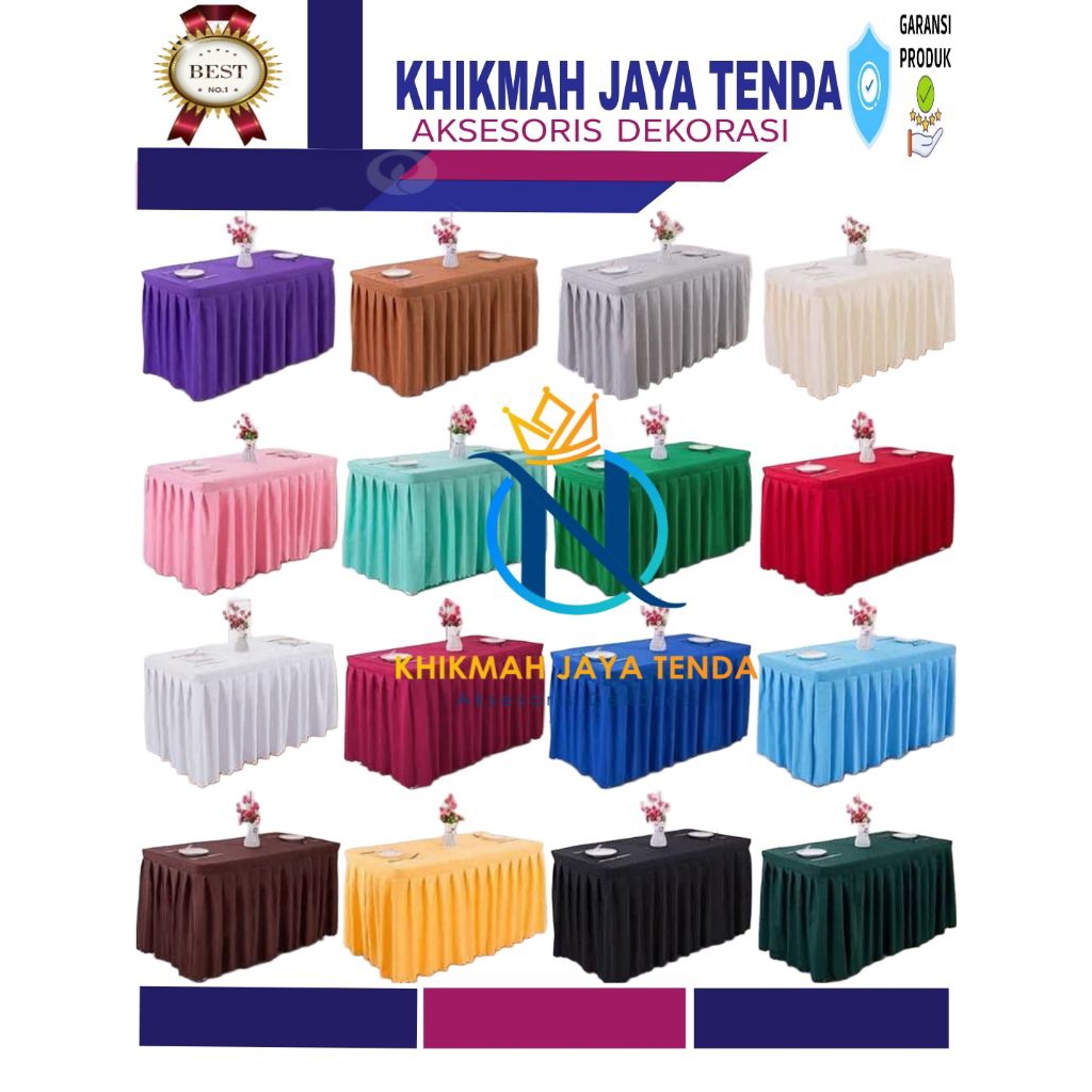 cover meja/taplak meja type rempel p180xl60xt75 meeting/kantor/gedung/pesta/event bahan lotto barang