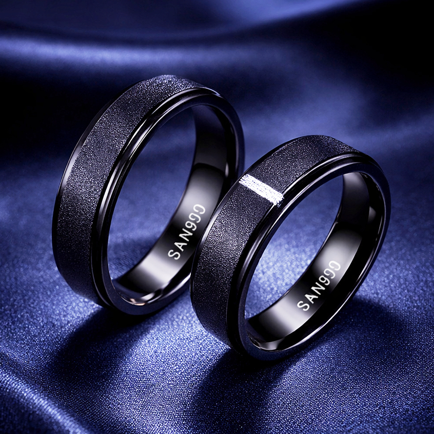 Cincin Kawin Hitam Black Series H066 - Perak 950 Platinum Palladium | Ring Nikah Tunangan