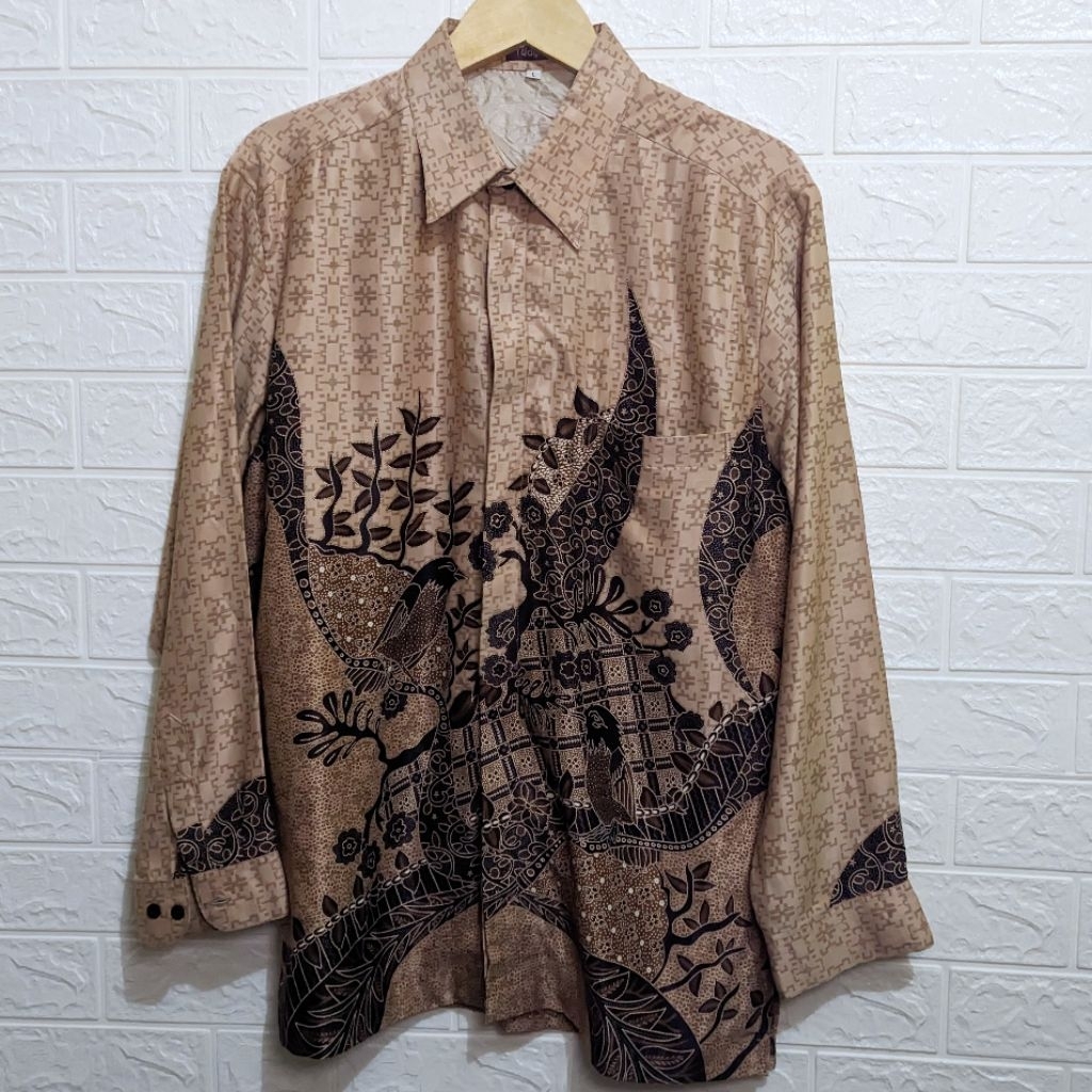 KEMEJA Batik KEREN PRIA Lengan Panjang Motif FLORAL Cokelat Kontemporer