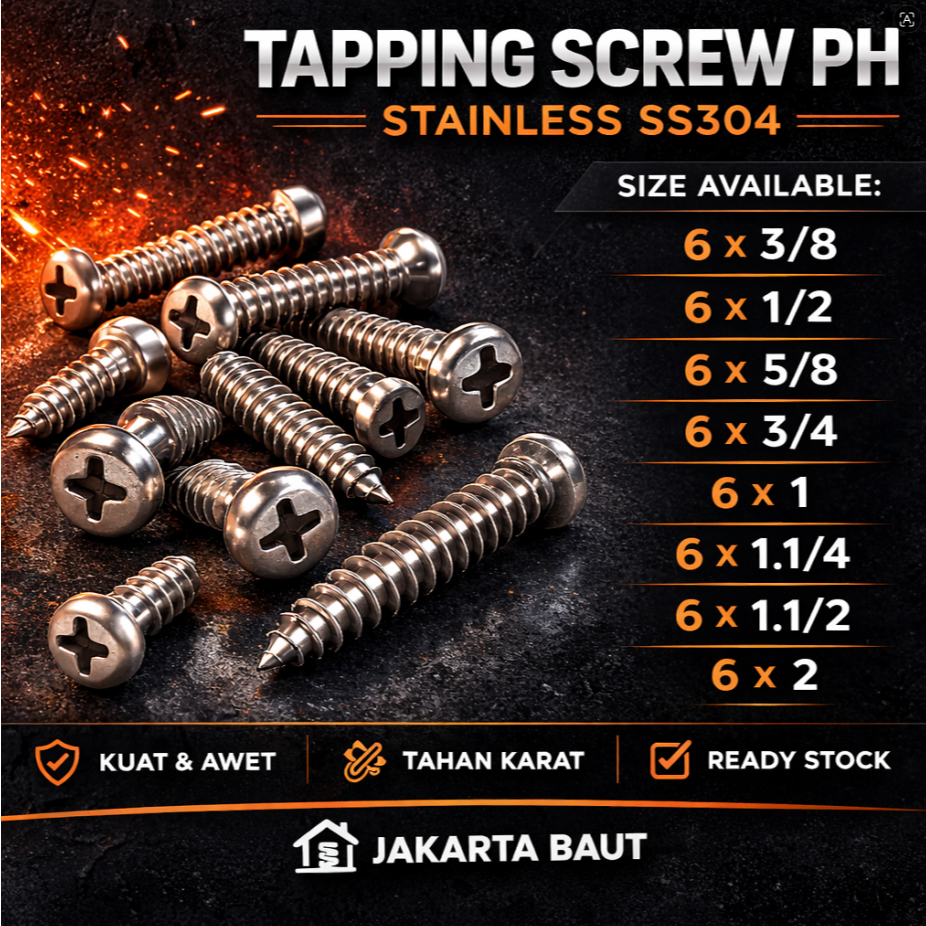 PAB 6X  3/4 Tapping Screw PH 6 X   3/4 Skrup Kepala Bulat Stainless SS304