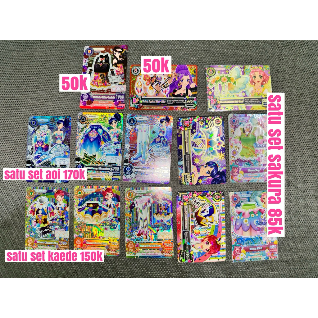 aikatsu card premium aoi, kaede dan sakura dan acc mizuki