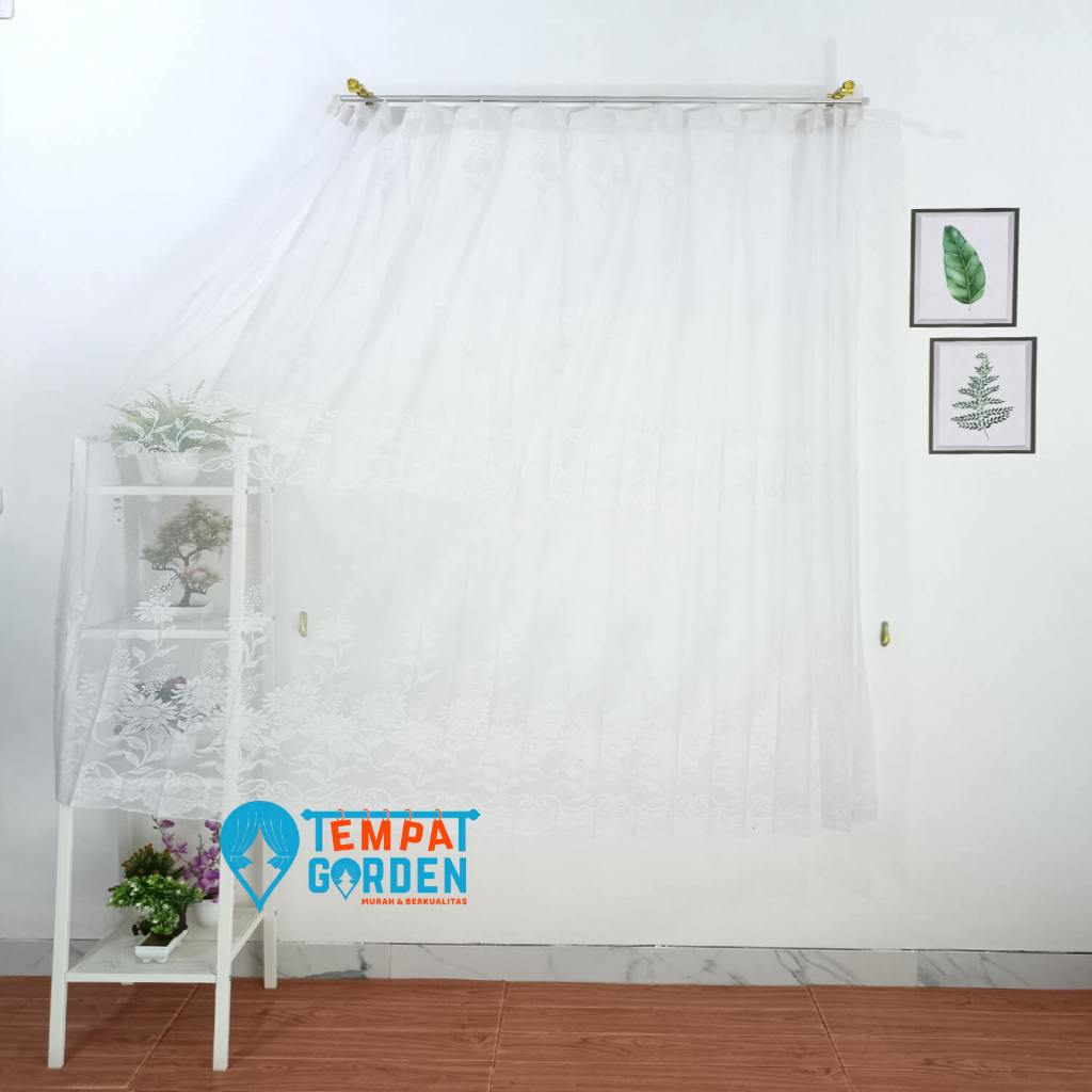 Gorden Vitrase, Gorden Transfaran, Gorden Siang, Gorden Dalaman Local Putih Motif Bunga