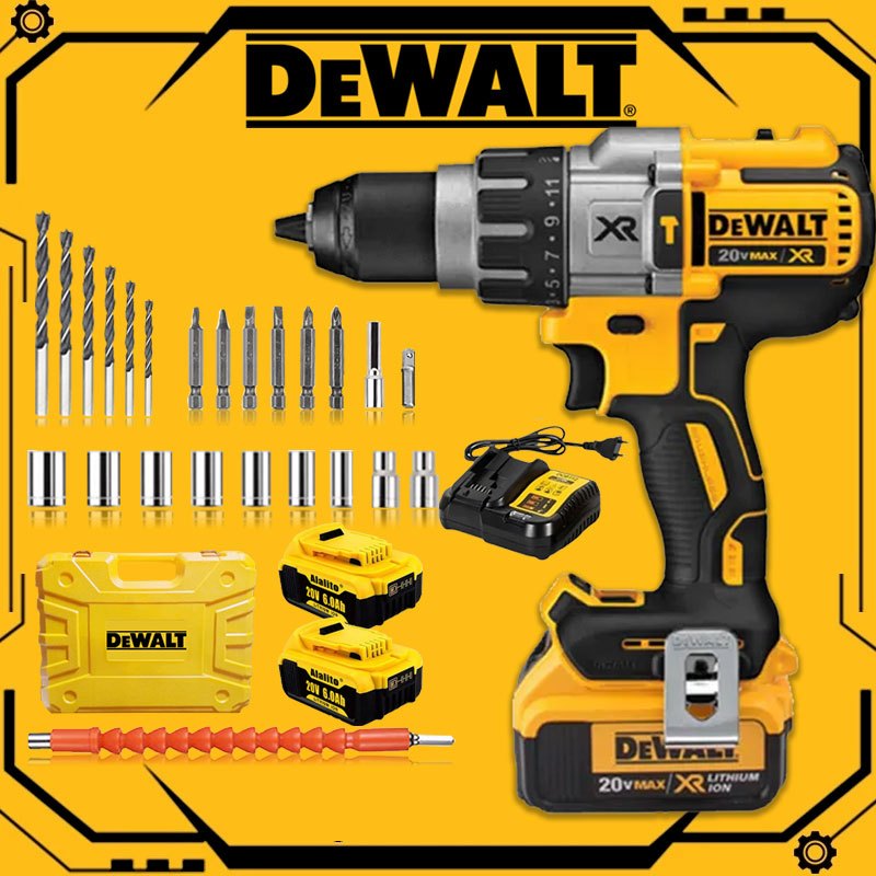 DeWALT Asli  DCD996  20V Impact Hammer Kit Tanpa Kabel Tanpa Sikat [2 Baterai Besar, 1 Pengisi Daya,