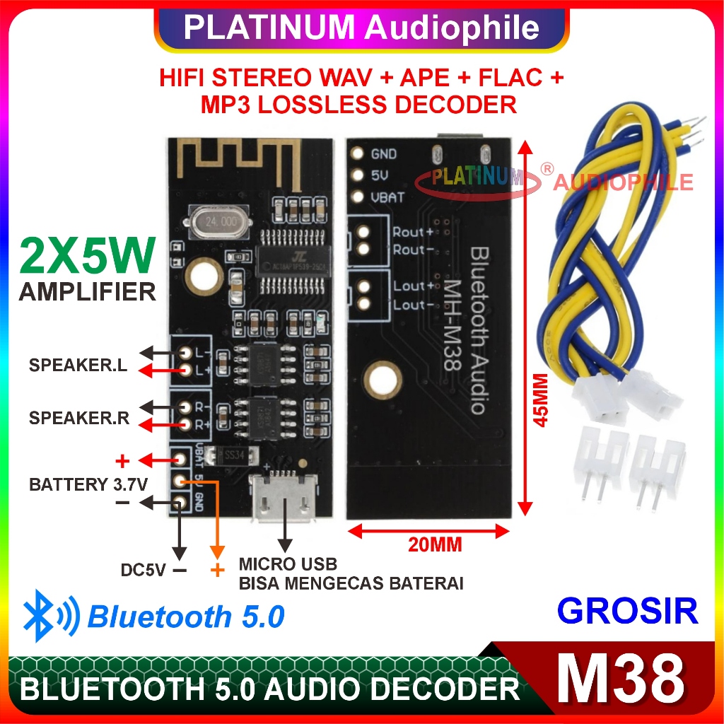 Bluetooth 5.0 Stereo Amplifier 2x 5W Original Chip Modul Bluetooth Audio Receiver MP3 Lossless M38