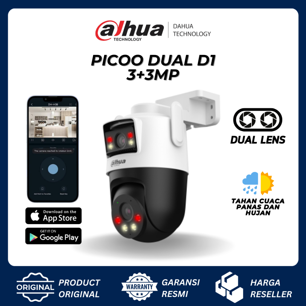 DAHUA PICOO DUAL D1 6MP 2K 3+3MP P3D-3F-PV DUAL LENS OUTDOOR WATERPROOF WIFI 6 IPCAM 360 PAN TILT - 
