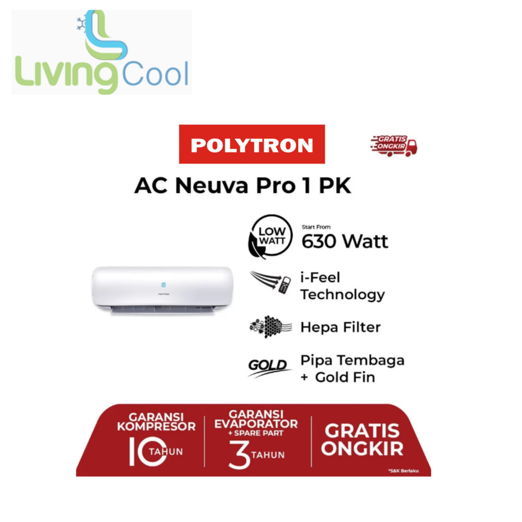 POLYTRON Neuva Pro AC 1 PK PAC 09VZI free ongkir karawang bekasi cikarang  jakarta