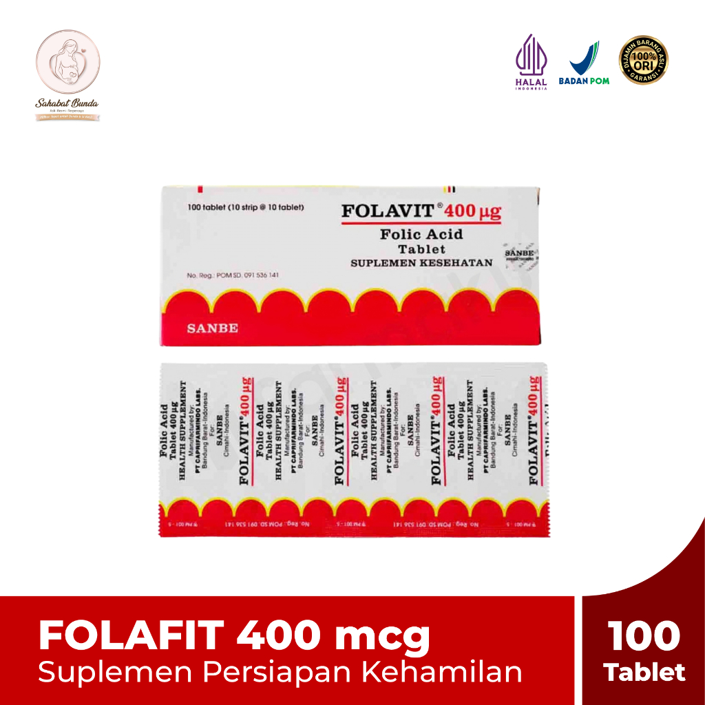 Folavit 400 mcg Asam Folat Suplemen Ibu Hamil - 100 Tablet Asli Original