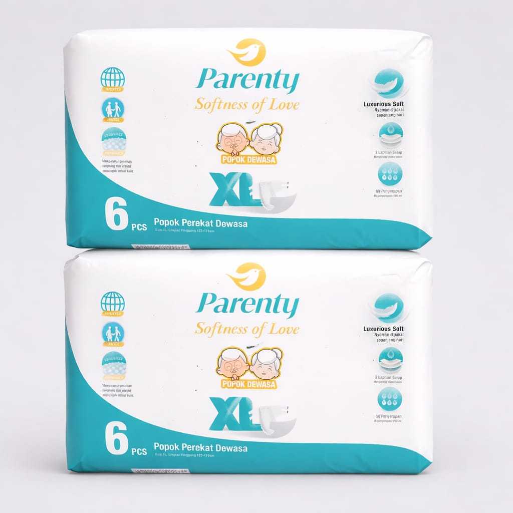 Popok Dewasa Parenty Tape Perekat isi 6XL dengan Daya Serap Tinggi, Lembut & Anti Bocor