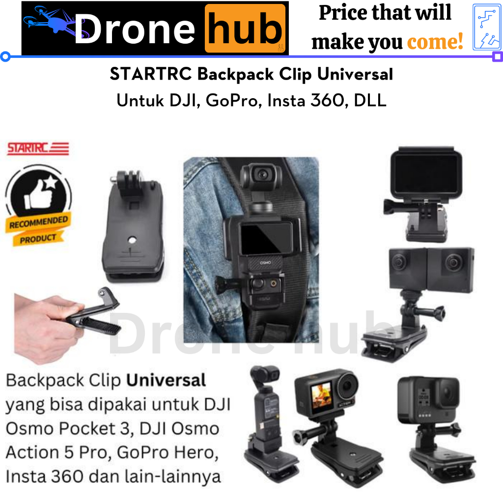 Backpack Clip Mount Bracket Universal Mounting Tas DJI Osmo Action 6 Osmo Nano Osmo 360 Osmo Pocket 