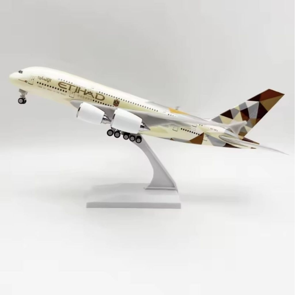 30CM ETIHAD A380 MINIATUR PESAWAT BAHAN RESIN PAJANGAN DISPLAY