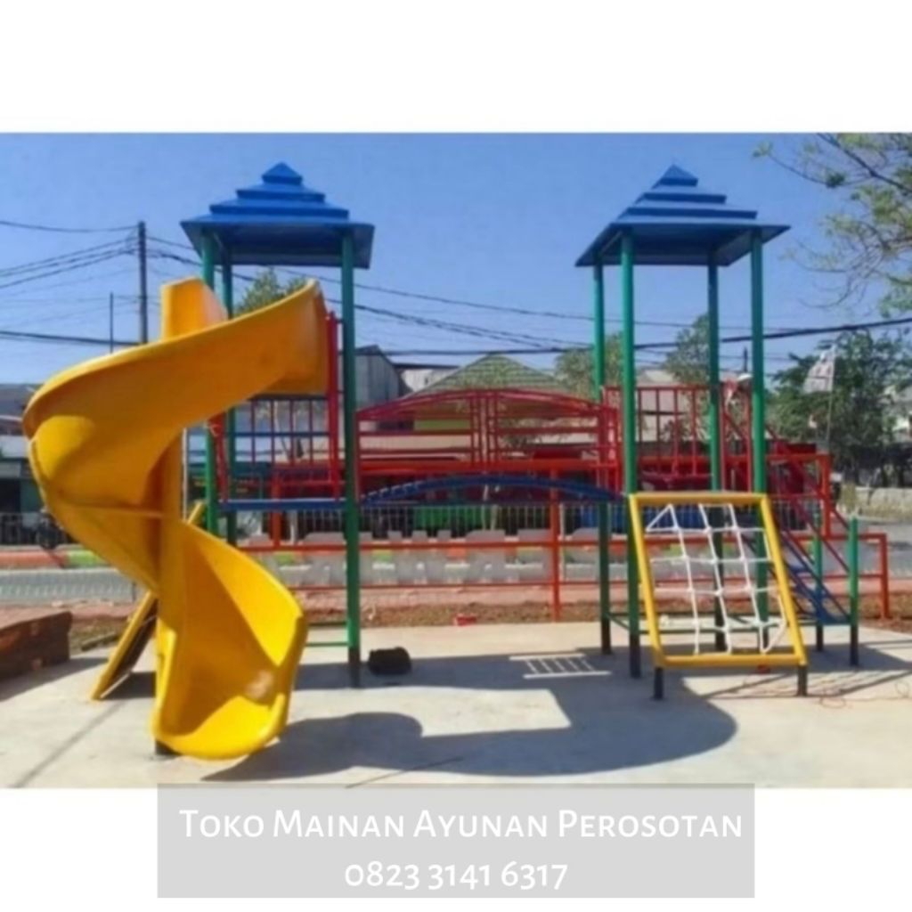 Mainan Perosotan Set Ayunan - Mainan Prosotan Set Ayunan - Perosotan Spiral Besi - Prosotan Spiral B