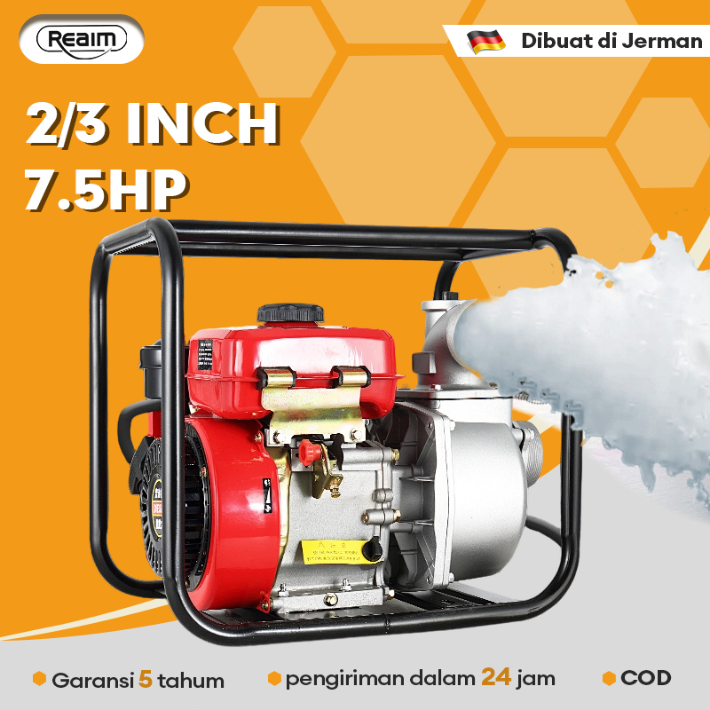 REAIM Mesin Pompa Air Bensin 2/3 Inch Pompa Irigasi Water Pump Bensin Pompa Air Sawah Water Pump