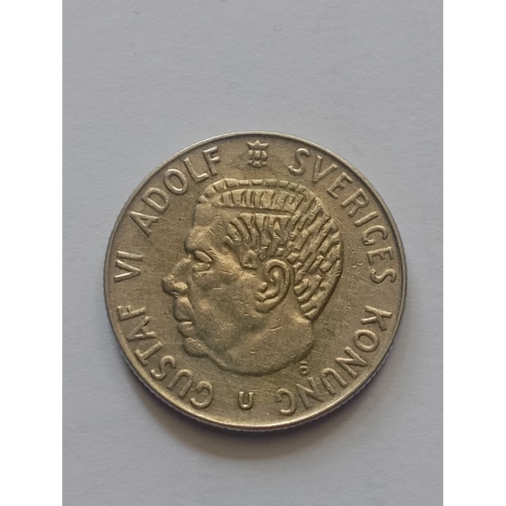 Koin perak silver Swedia 1 krona 1966 24 mm