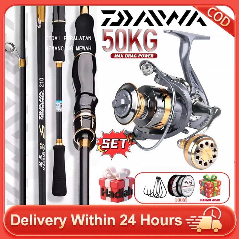 Daido Joran Daiwa Original 100% Joran Carbon Solid Serat Karbon Pancing Set 50kg Kuat Power Reel Pan