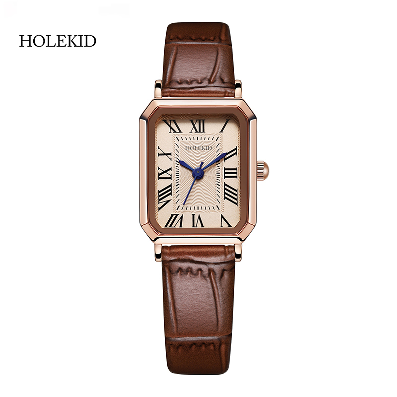 HOLEKID 82012 Jam Tangan Wanita Anti Air Elegan Tali Kulit Jam Tangan Cewek