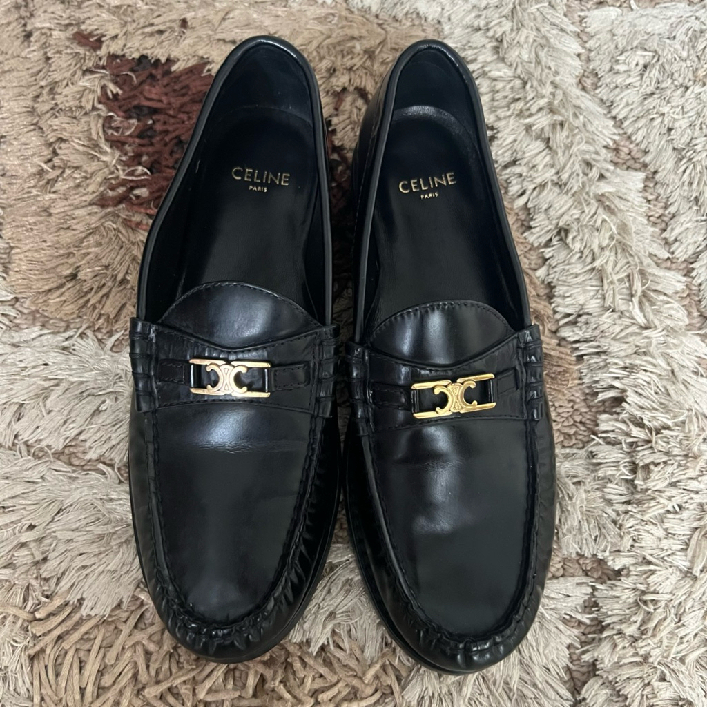 PL (Size 35 insole 22 cm) Celine Luco Triomphe Loafers in Black Polished Calfskin Leather Shoes Pant