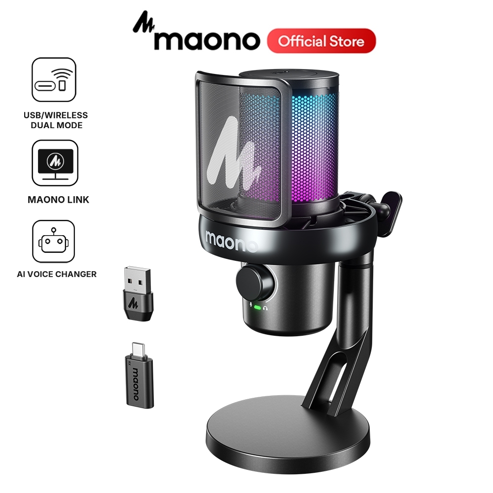 Maono DM40 AI Microphone Gaming Mic USB Mic AI Noise-canceling Mic RGB Gaming Mic With software,Mute