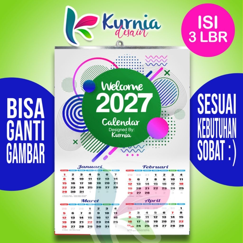 KALENDER 2027 ISI 3 LBR/KALENDER DINDING/KALENDER CUSTOM/KALENDER MURAH