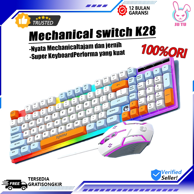 JUTU Gaming Keyboard RGB Mechanical  K28 Plunger 1.5m USB 98 Key Sports Game Mouse Cocok Untuk Lapto