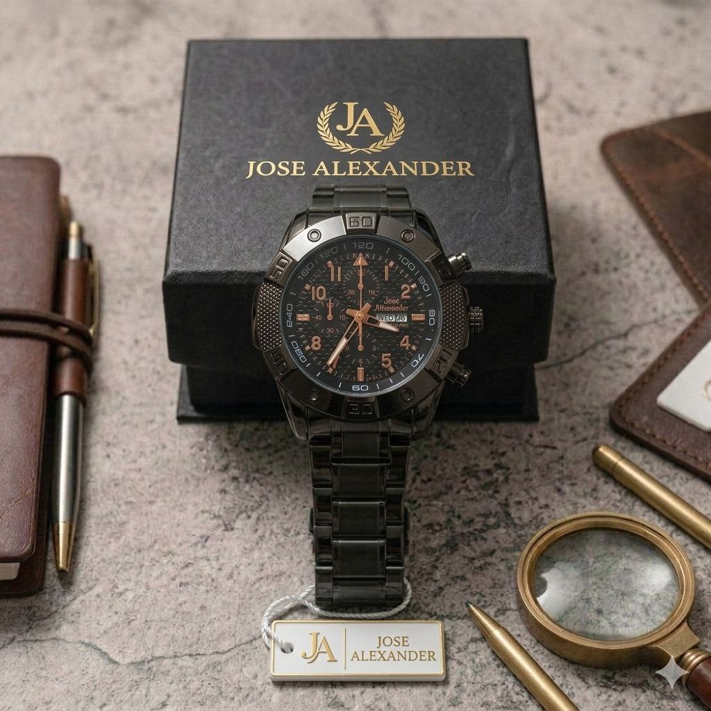 Jam Tangan Pria Jose Alexandre Tanggal Hari Aktif Rantai Stainless Free Box