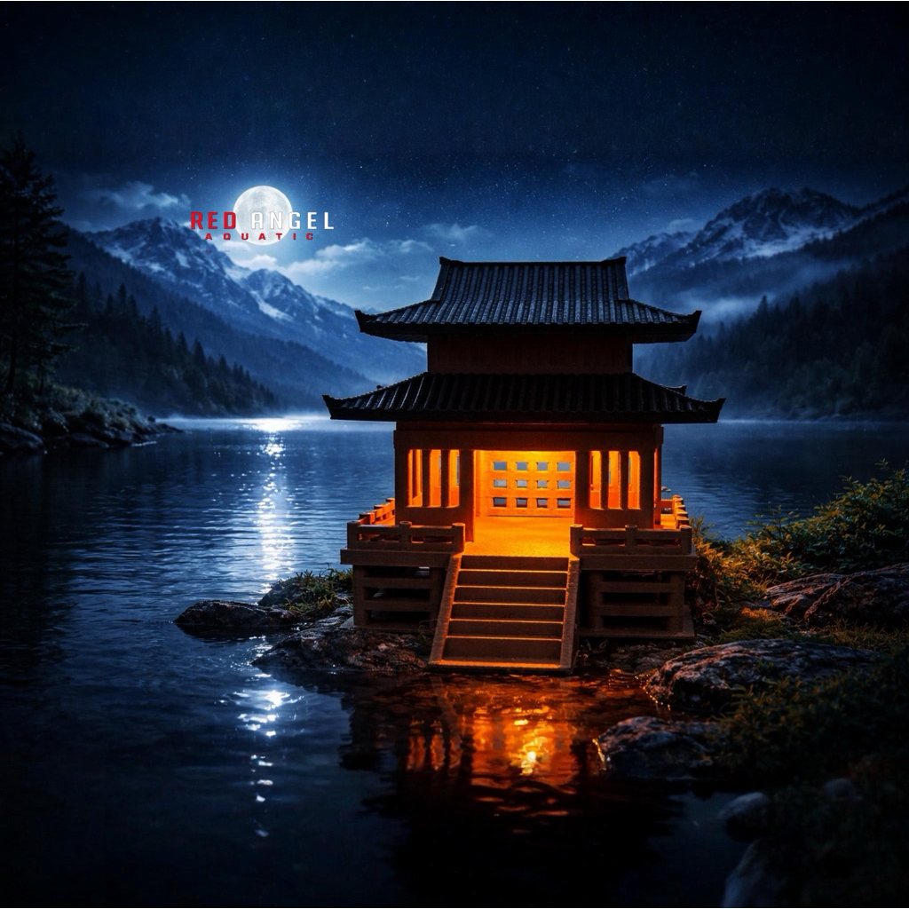 miniatur rumah kuil berlampu super realistic hiasan aquascape aquarium dll
