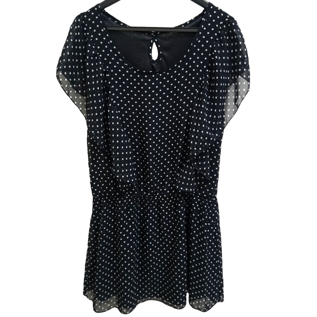 Blouse biru dongker sleeveless polkadot