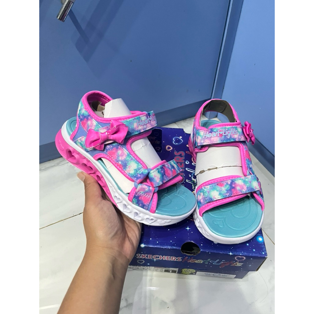 Sepatu Sandal Skechers kids S Lights (bisa nyala) warna biru mix pink ukuran 32 ins 20cm sale 60% (3