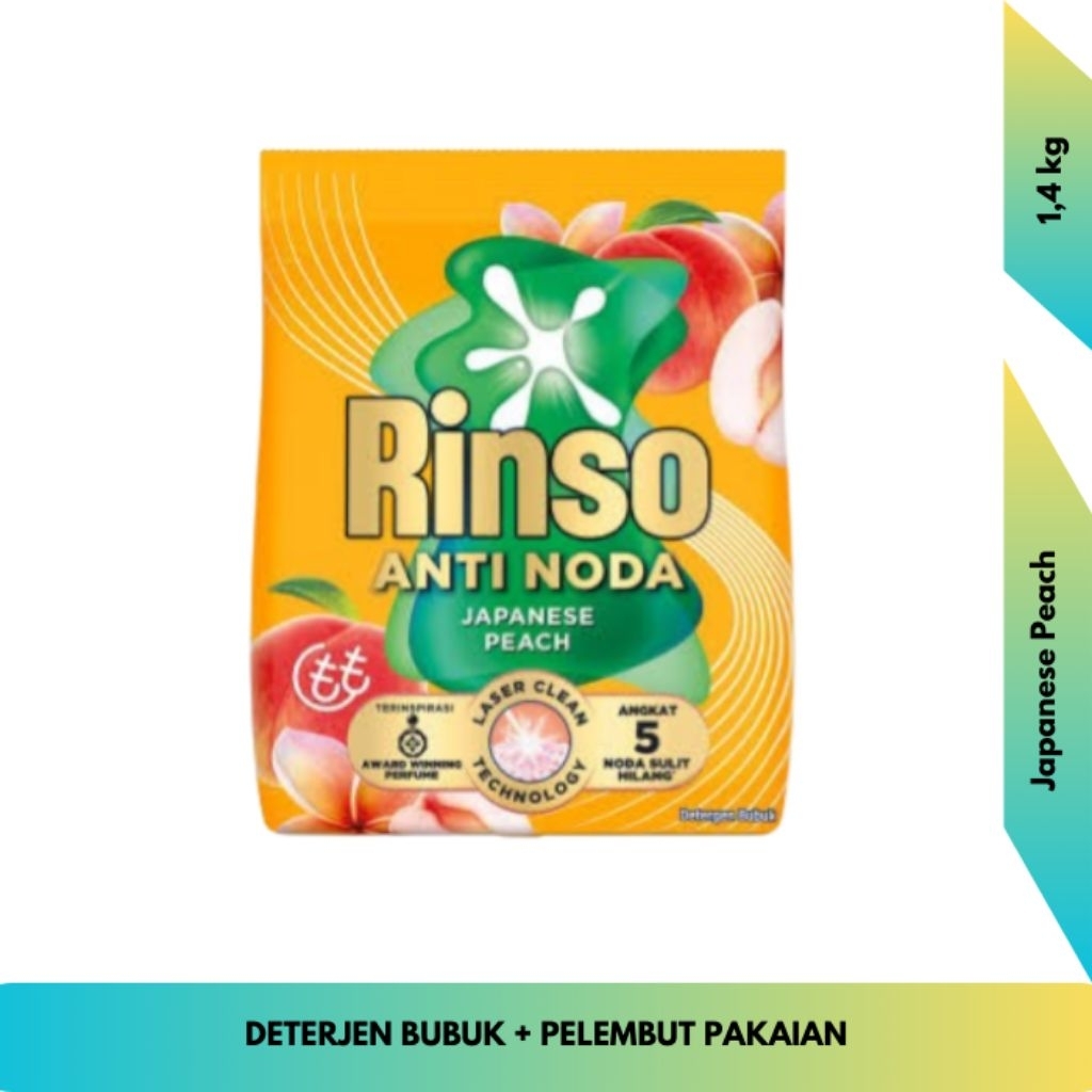 Rinso SensiFresh Deterjen Bubuk Japanese Peach 1.4 kg | Wangi Segar Buah Persik Jepang Anti Noda