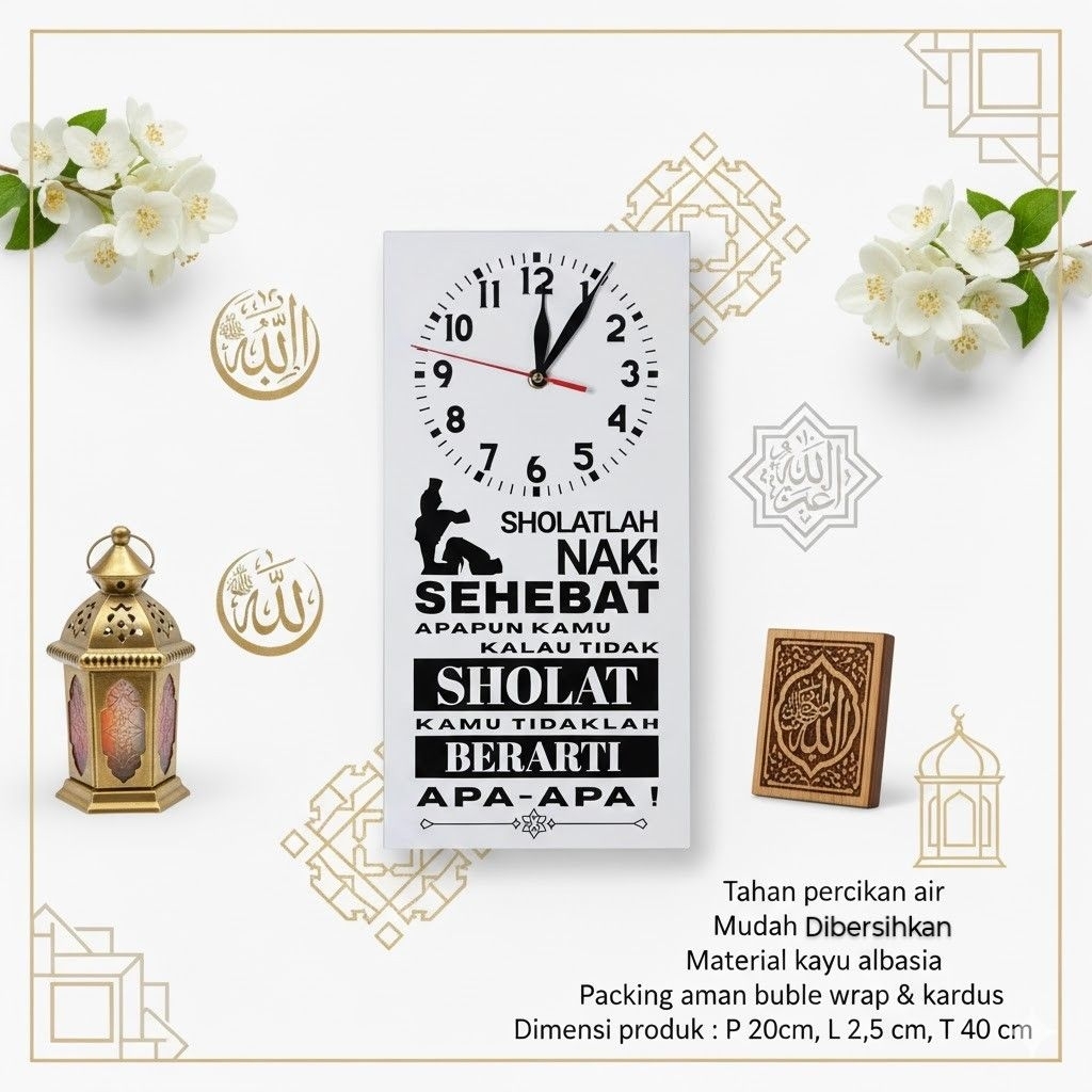 Jam dinding islami jam dinding pengingat sholat model SL3 putih jam dinding sholatlah nak jam dindin