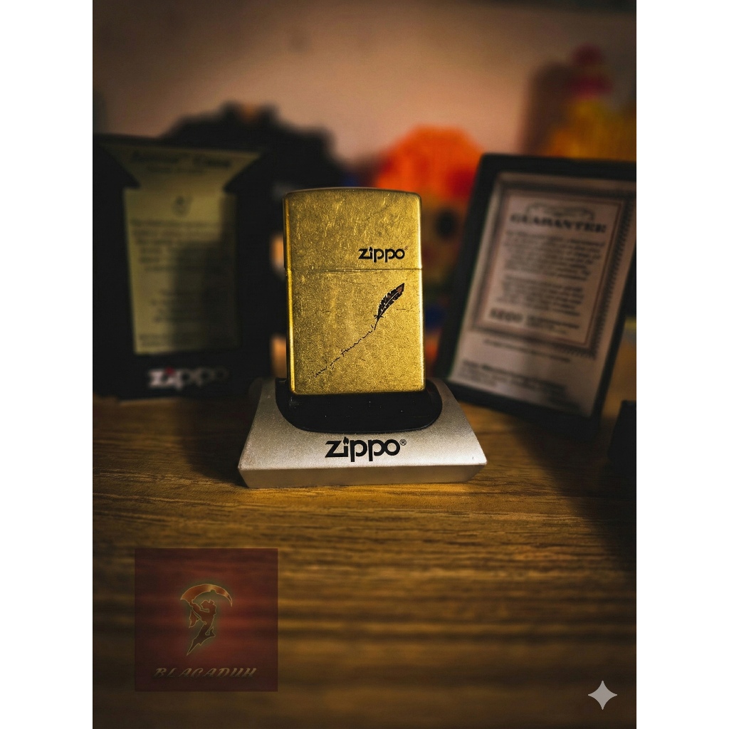 ZIPPO FEATHER SIGN GOLD BRASS LIMITED EDITION MADE IN USA