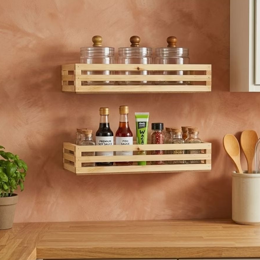 New  Rak Gantung Kayu Jati Belanda Serbaguna Aestetik Panjang 30cm Tinggi 7 Lebar 8 Rak Bumbu Kayu J