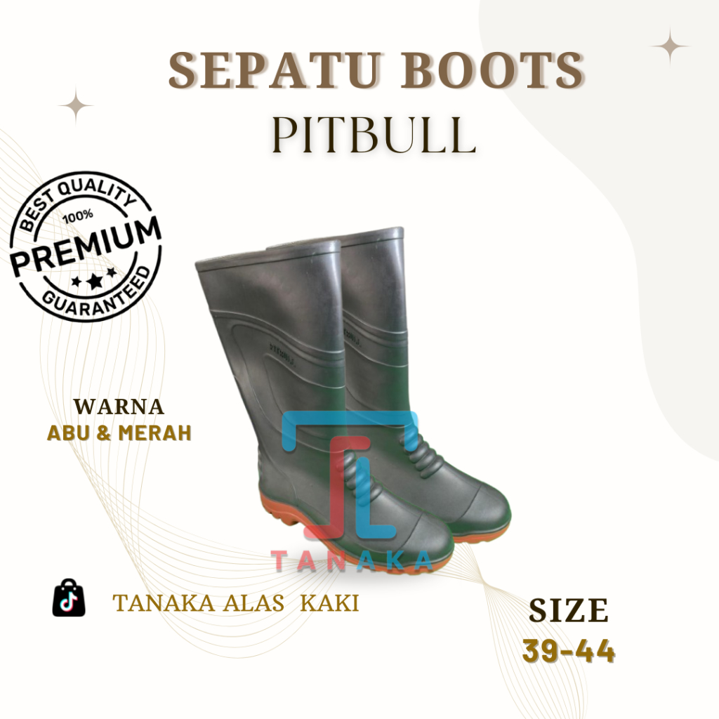 Sepatu Boots PITBULL Size 39-44 | Sepatu Boots Pria Karet Anti Air Sepatu Hujan Kerja Lapangan