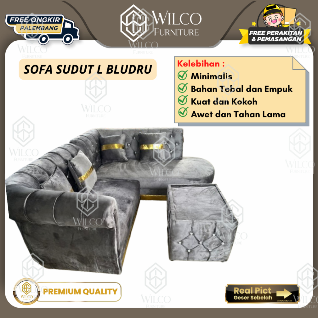Sofa Tamu L Bludru | Sofa Kursi Tamu Sudut L Minimalis