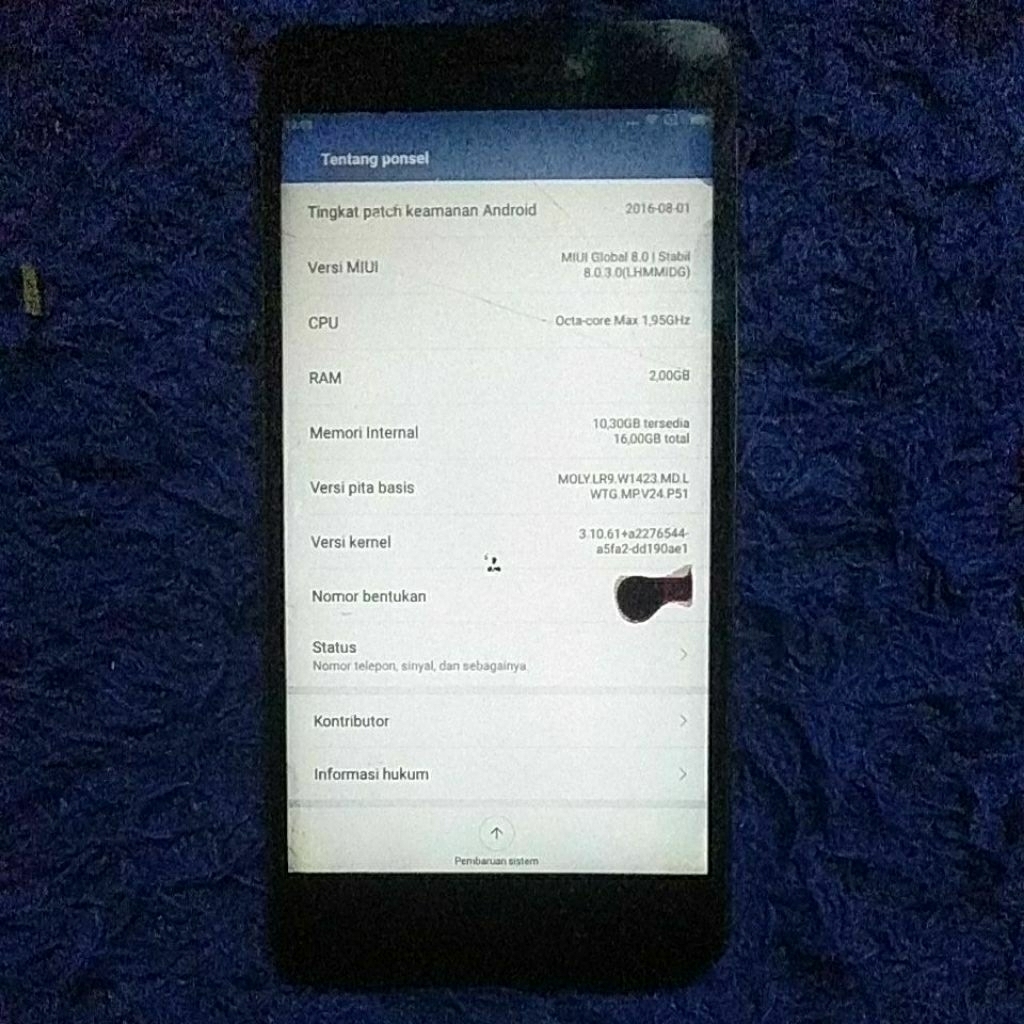 Redmi note 2 2/16 minus lcd tompel