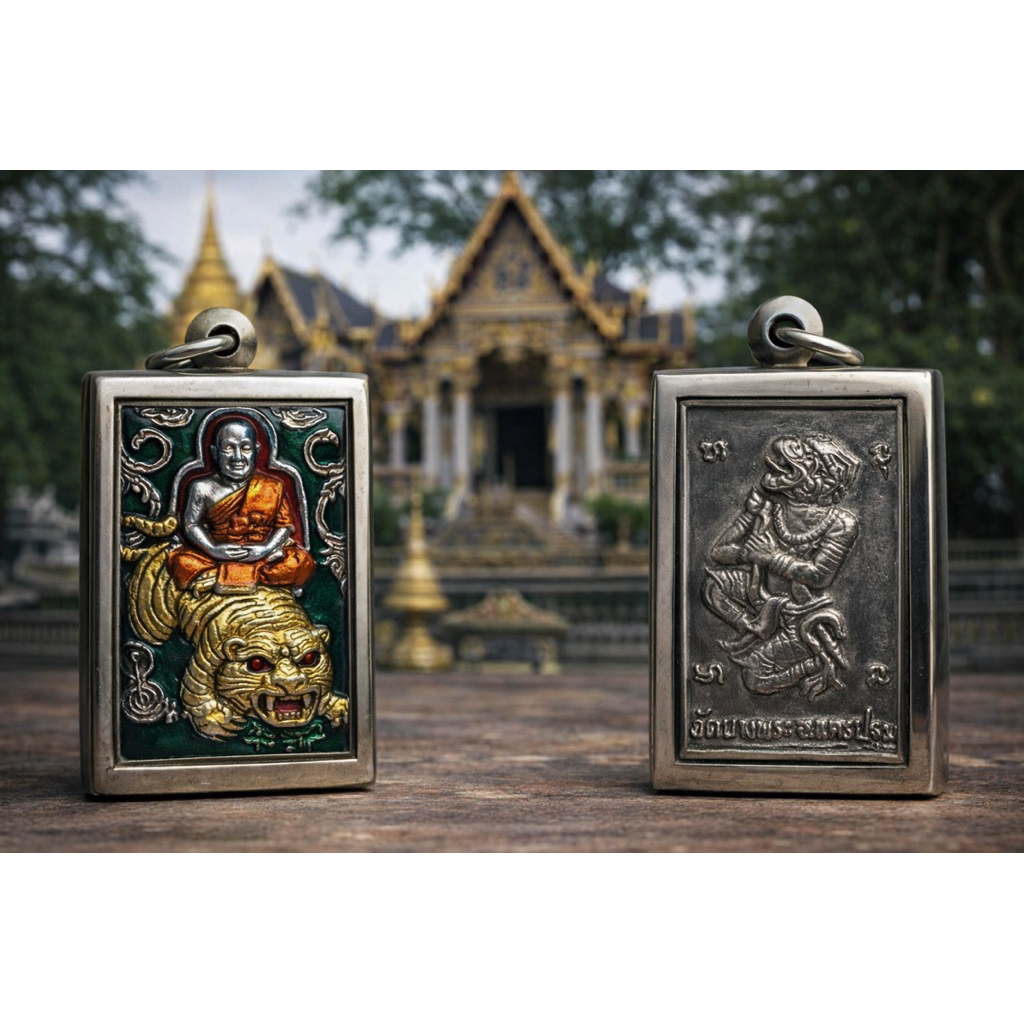Muay Thai Tiger Hanoman Magic Lp Pern wat Bang Phra Life Protection, Money, Charming