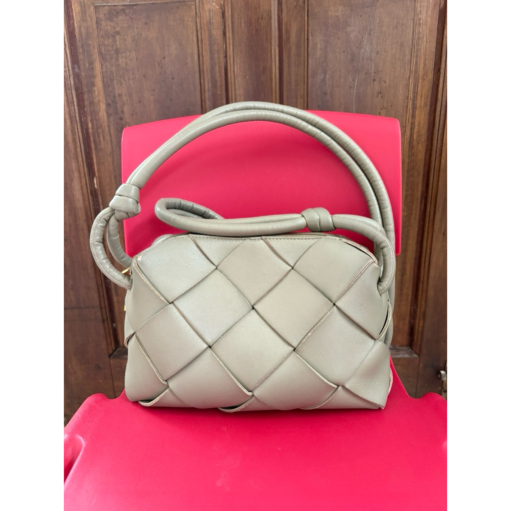 [PRELOVED] BV Small Cassette Camera Bag in Intrecciato Nappa TRAVERTINE