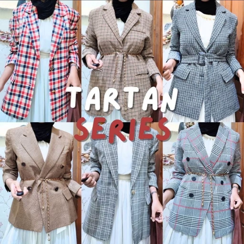 [WTS PROMO] Blazer jas tartan kotak-kotak kantor kampus coat outer tebal pakaian outfit trendy canti