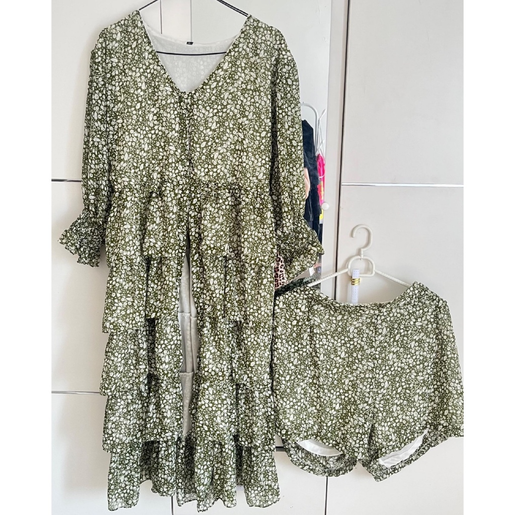 One Set Blouse + Celana Floral | All Size Fit XL | Outfit Pantai Wanita | Flowy & Adem