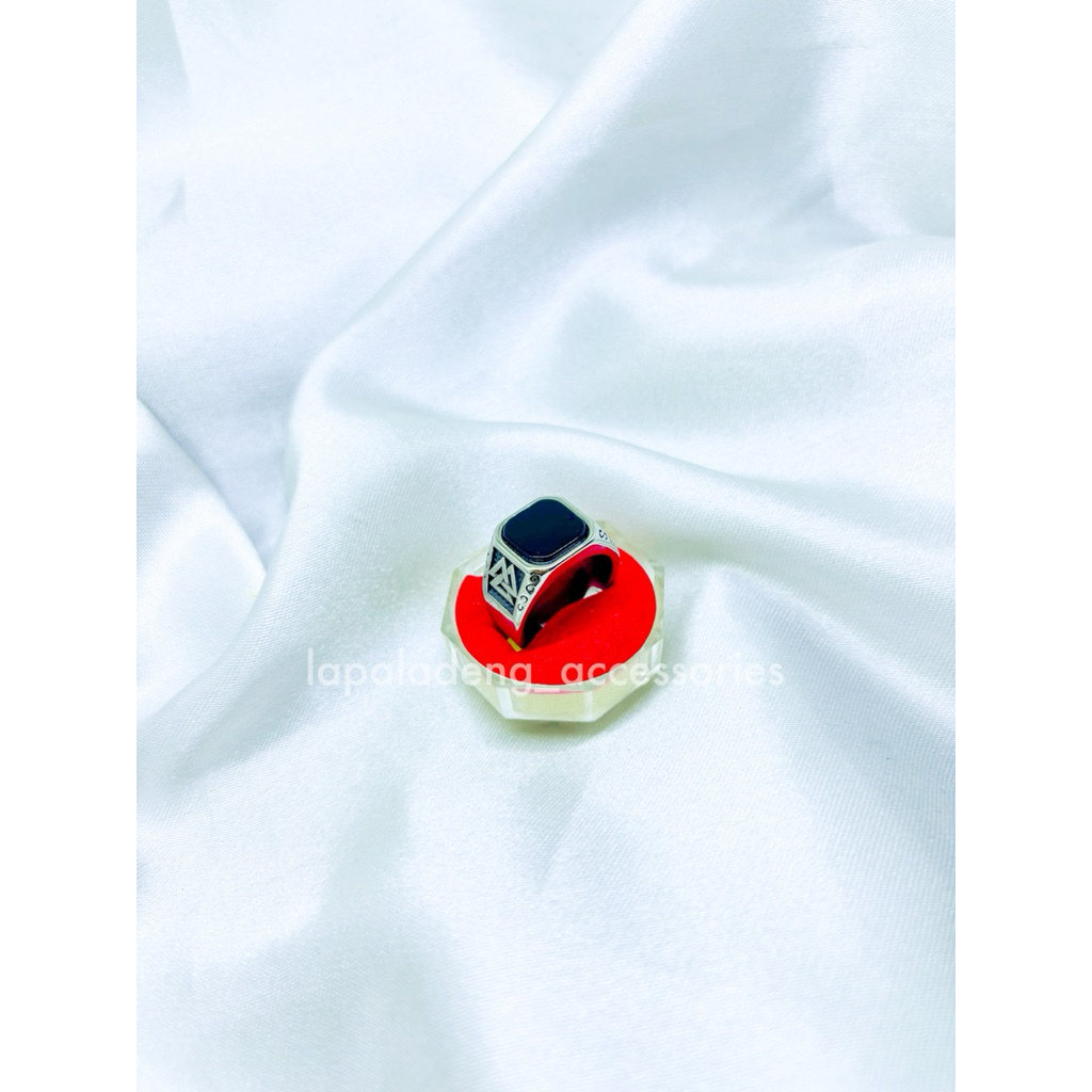 Cincin pria silver onyx fashion keren unik titanium anti karat 0219