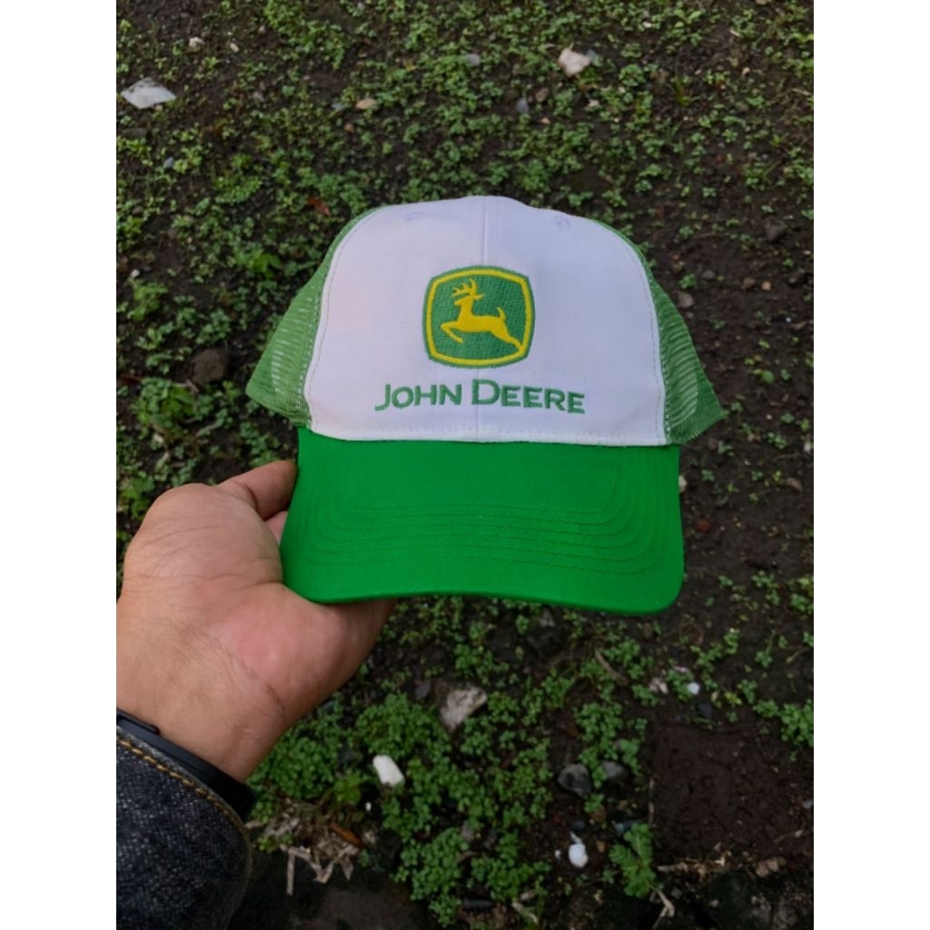 topi trucker hat john deere logo bordir