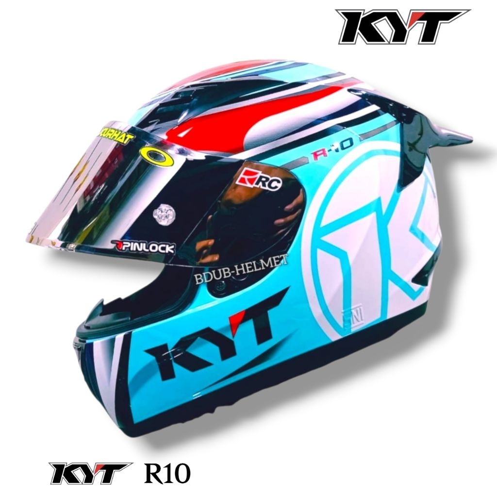 Helm KYT R10 #1 Aquamarine paket ganteng original KYT