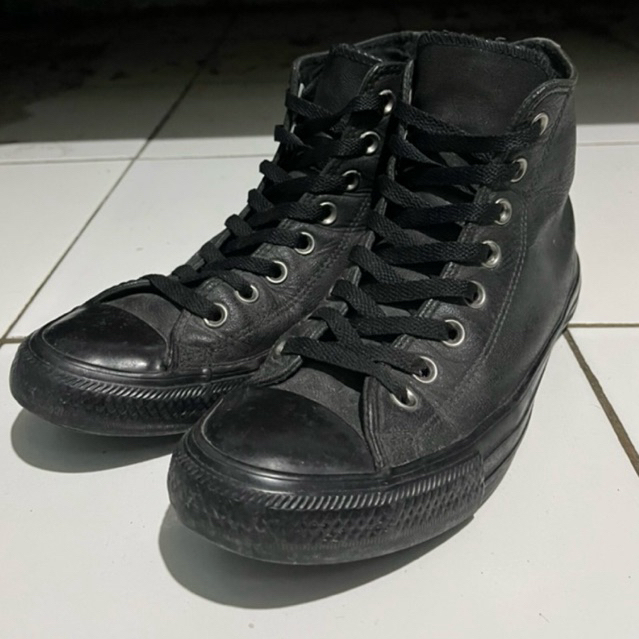 Sepatu Converse All Star High Full Black Leather Kulit Shoes