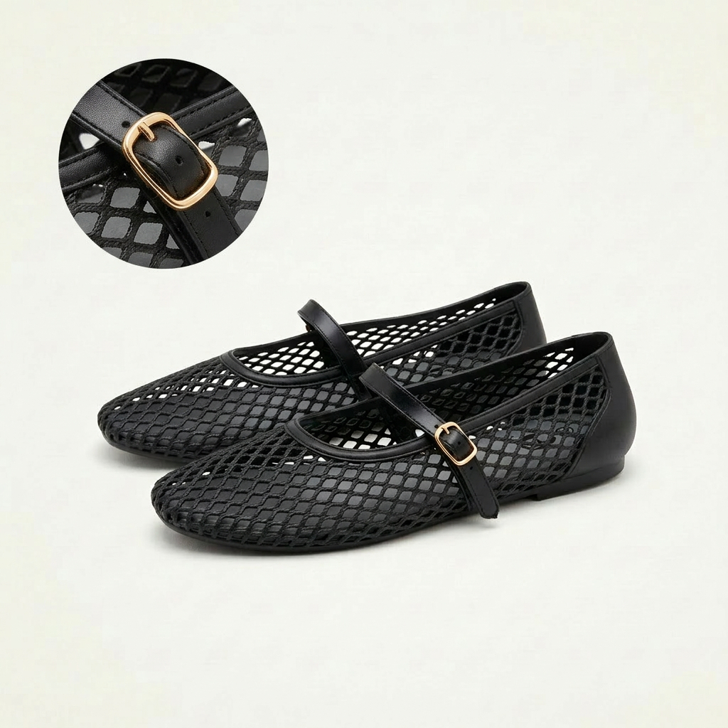 Berrybenka Sepatu Jelly Mary Jane Casual Look Tahan Air Nyaman Dipakai Sofia Mashea Mesh Flat Shoes 