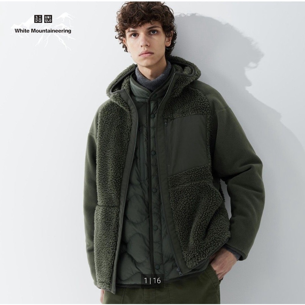 UNIQLO x White Mountaineering Fleece Full-Zip Long-Sleeve Hoodie in Dark Green