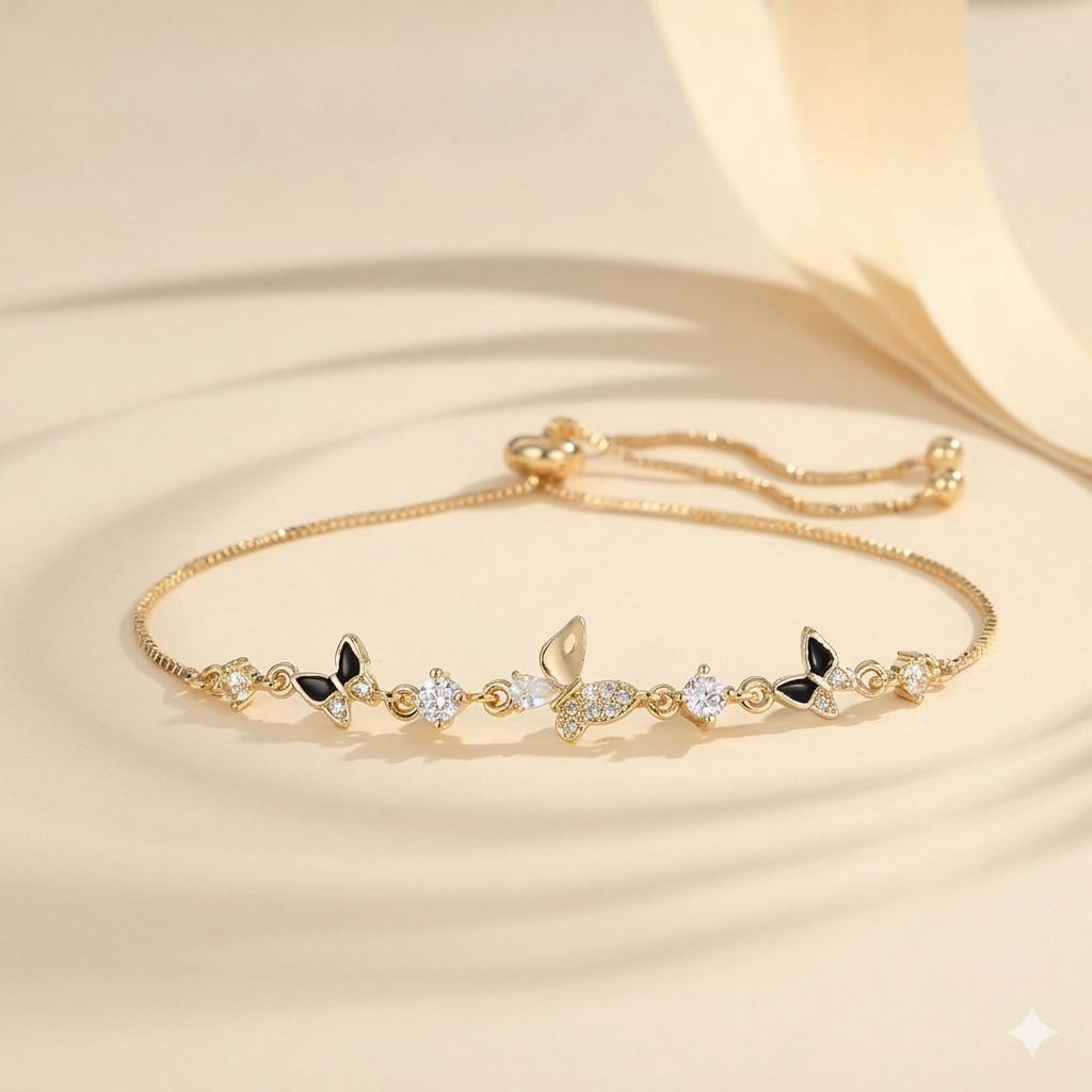 New Gelang Serut Wanita Kupu-Kupu Hitam Permata