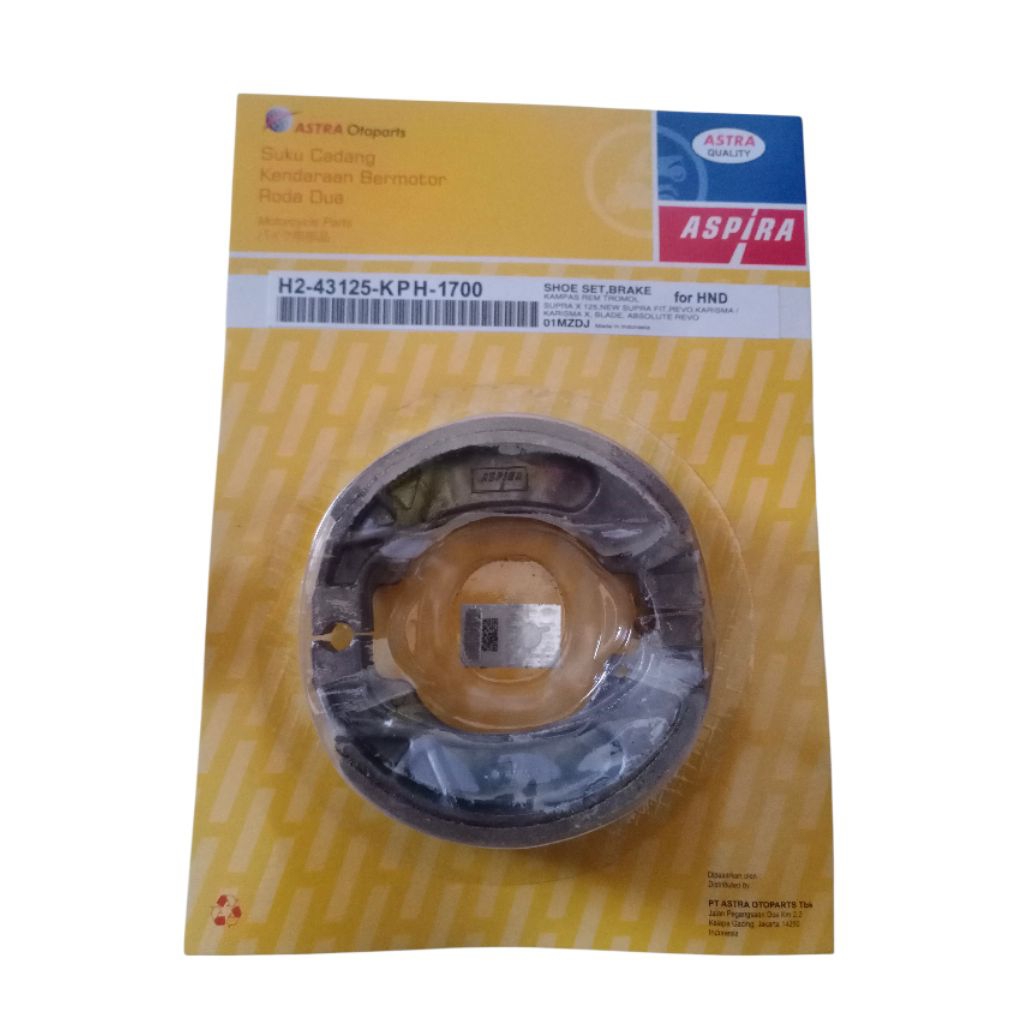 KAMPAS REM BELAKANG BRAKE SHOES REAR TROMOL ASPIRA H2-43125-KPH-1700 KHARISMA KARISMA X SUPRA X 125 